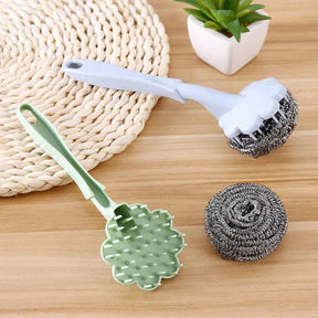 2 pes Stainless Steel Wool Ball Brush With Long Handle Kitchen Hanging Strong Cleaning