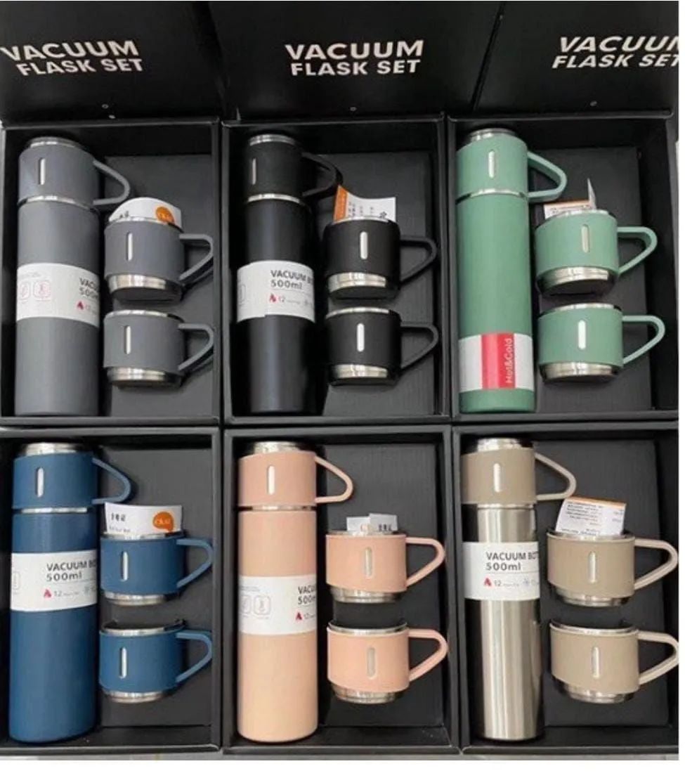 Vacuum Flask Set 500ml 12 Hour Lasting Hot & Cool 304 Steel Body